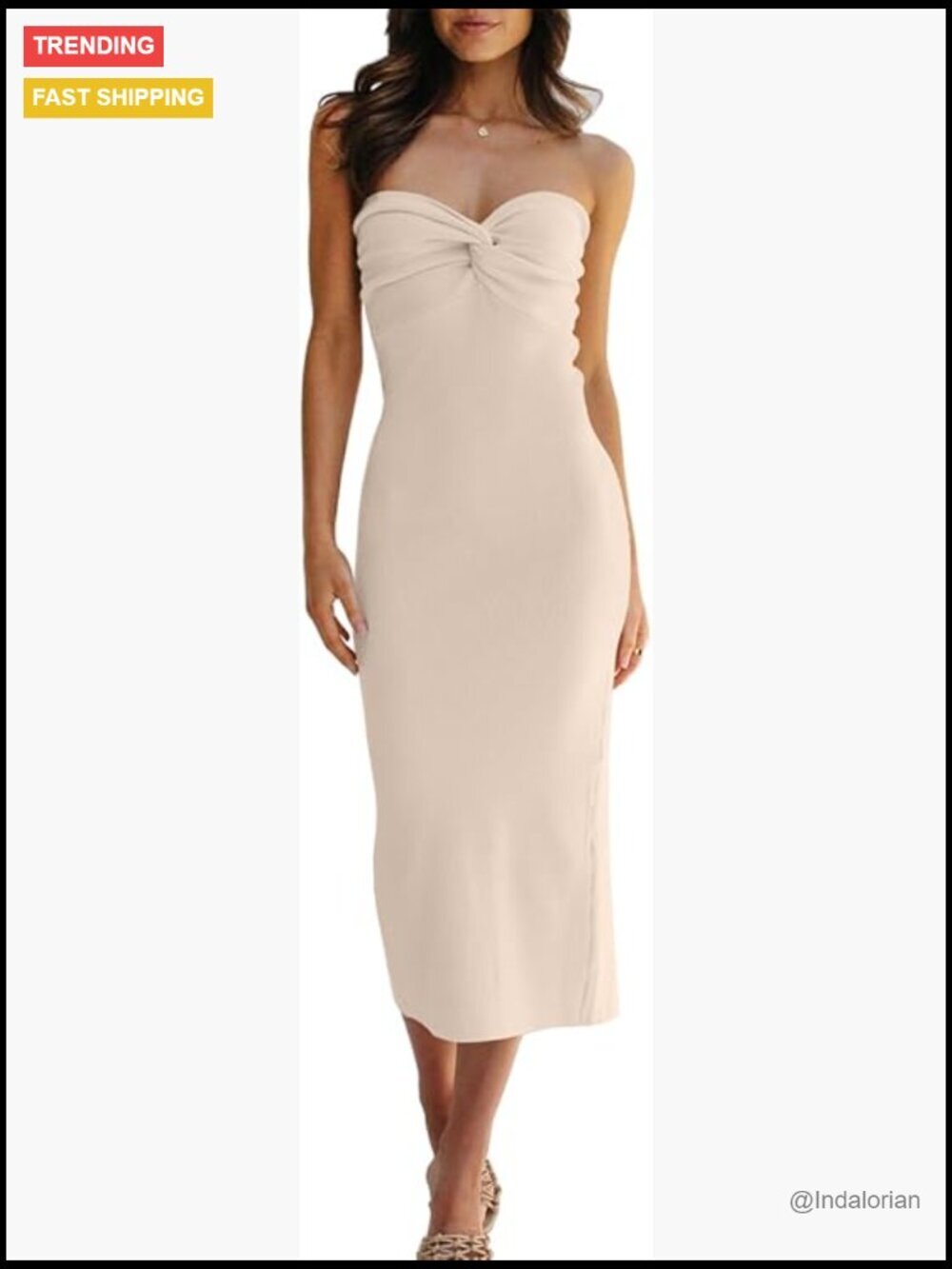 Twisted Front Bodycon Dress with Back Slit - Midi Length Knit Dress